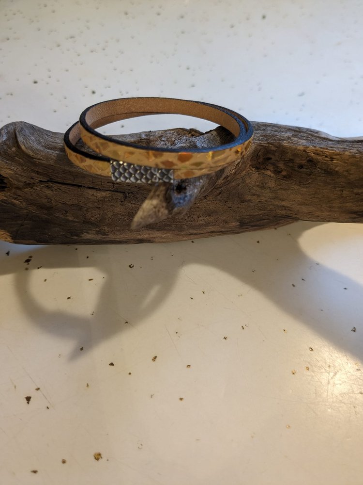 Leather with Metallic Print Wrap-Around Bracelet