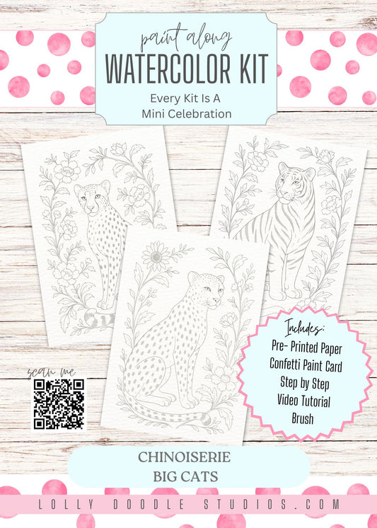 Big Cats Chinoiserie Watercolor Paint-Along Kit and Video Tutorial