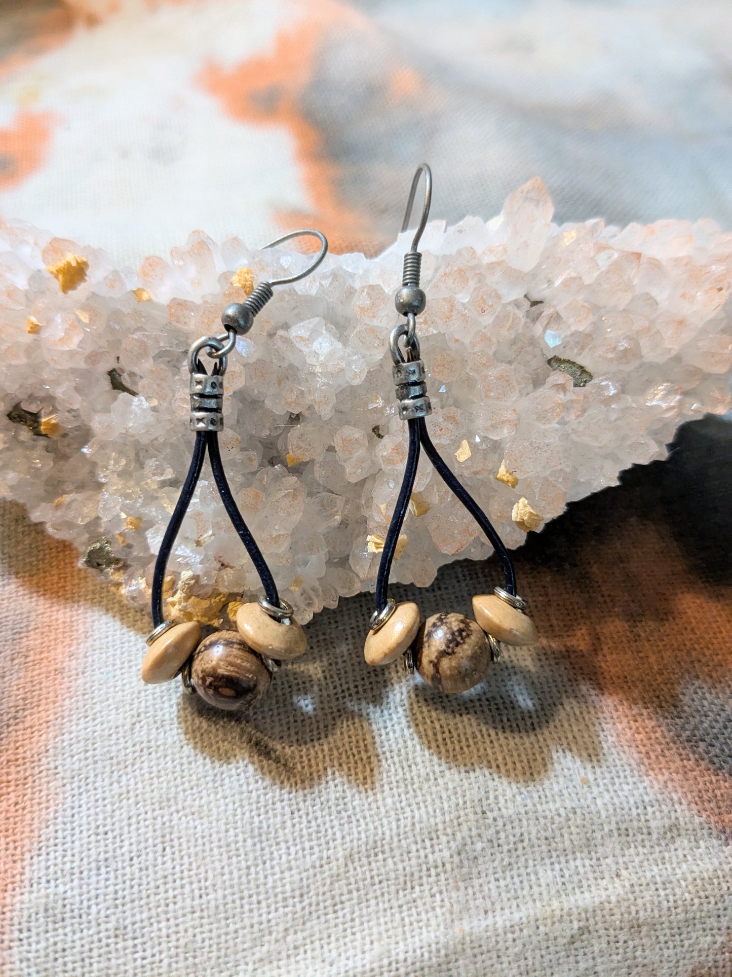 Black with Wood Bead Earrings