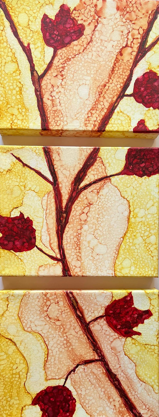 Branching Out Original Alcohol Ink Triptych Landscape Painting