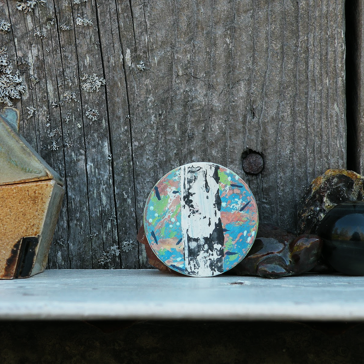 "Orange Haze" Original Mini Art on Upcycled Poker Chip