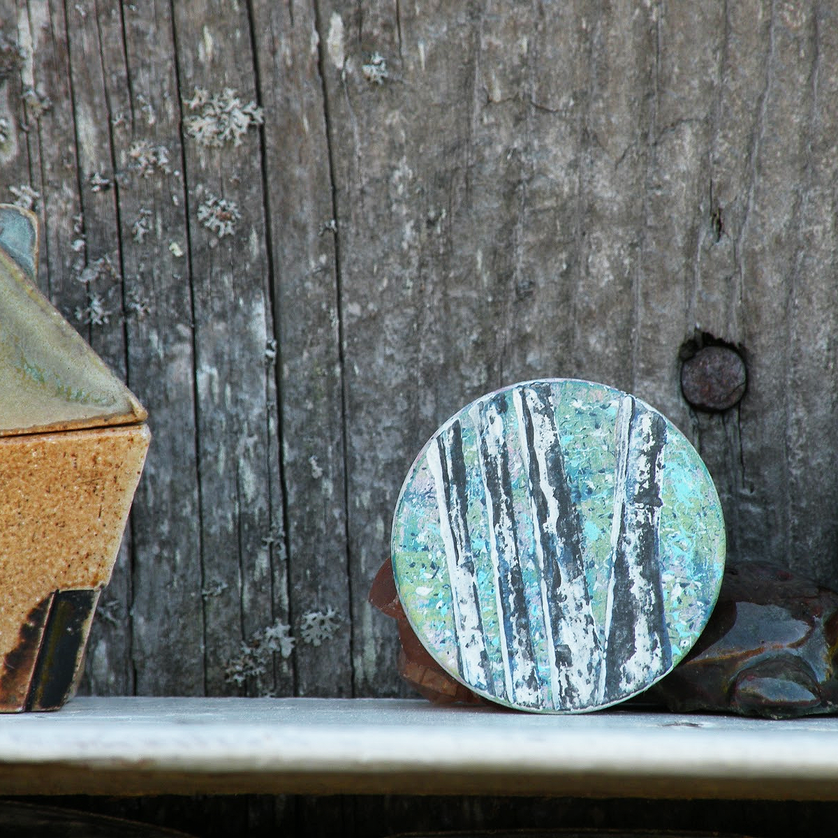 "Spring Green" Original Mini Art on Upcycled Poker Chip
