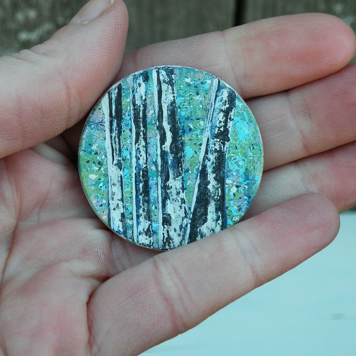 "Spring Green" Original Mini Art on Upcycled Poker Chip