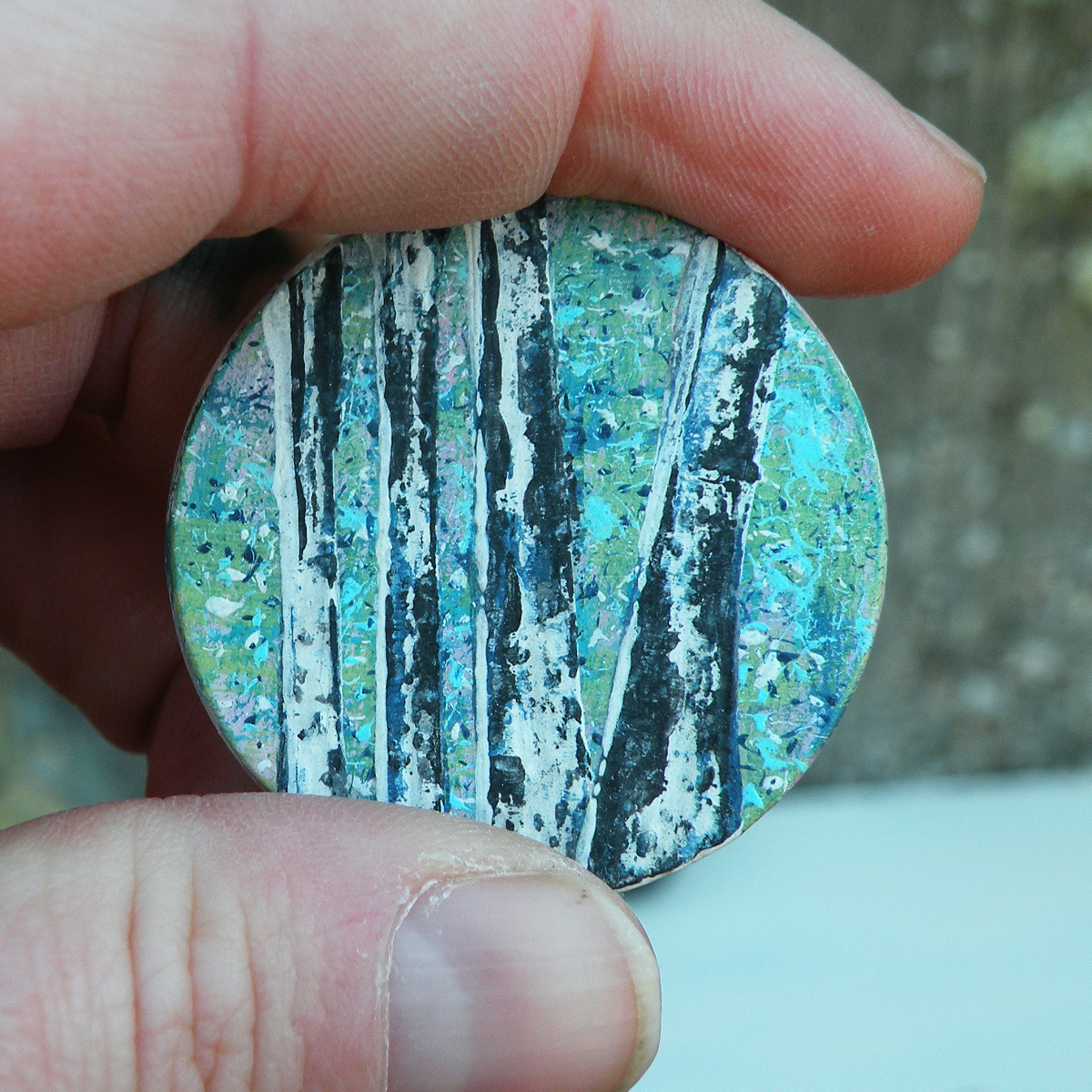 "Spring Green" Original Mini Art on Upcycled Poker Chip