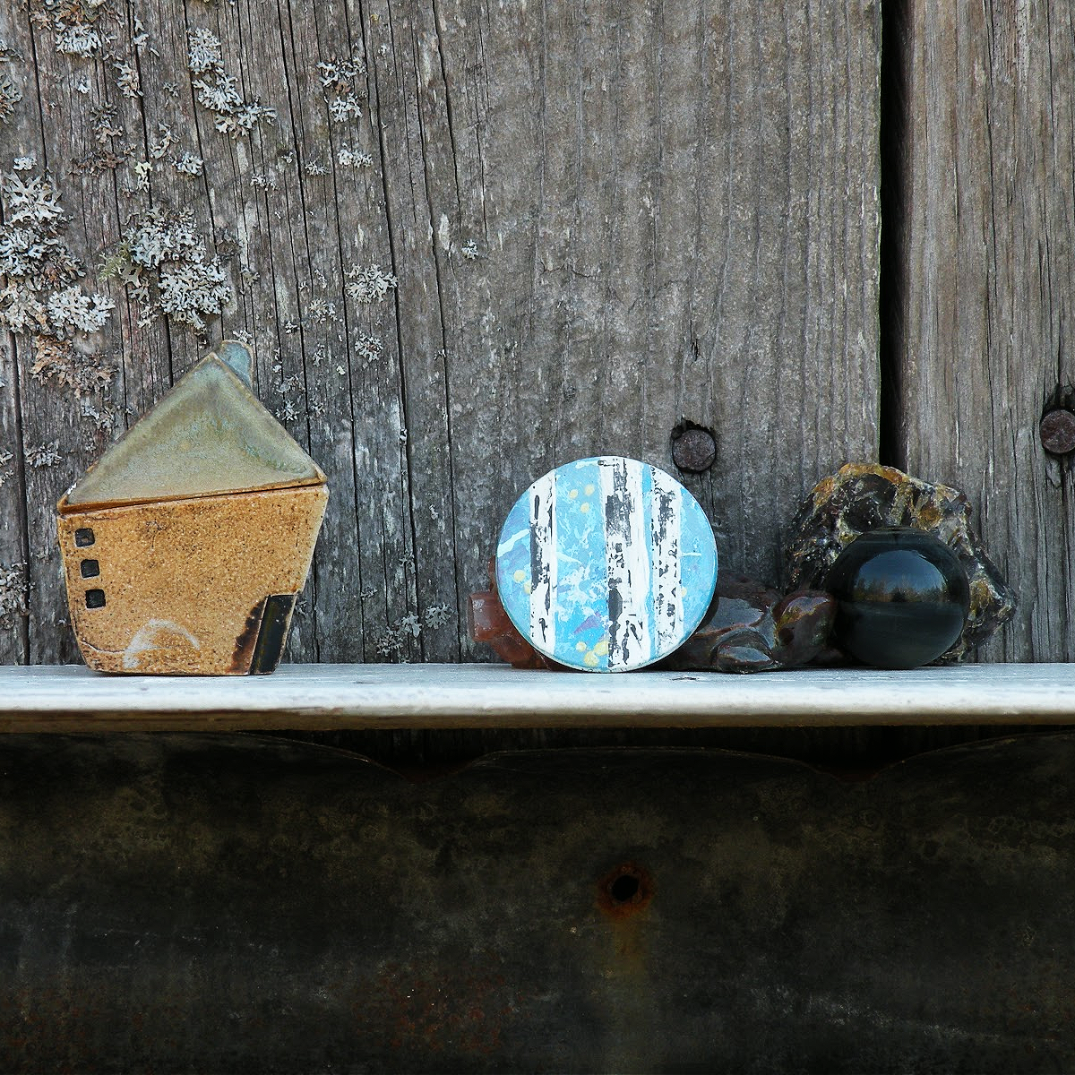 "Strikes of Blue" Original Mini Art on Upcycled Poker Chip