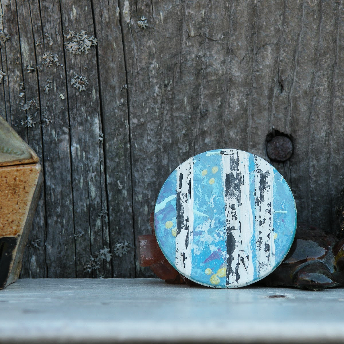 "Strikes of Blue" Original Mini Art on Upcycled Poker Chip