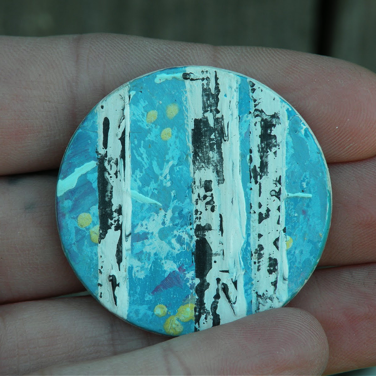 "Strikes of Blue" Original Mini Art on Upcycled Poker Chip