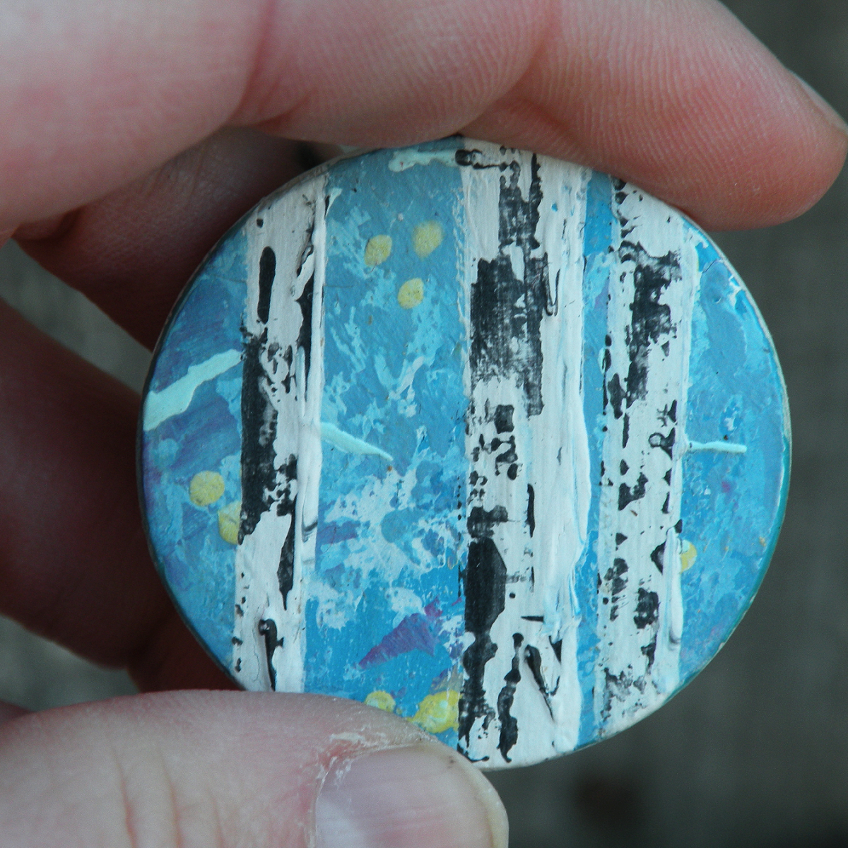 "Strikes of Blue" Original Mini Art on Upcycled Poker Chip