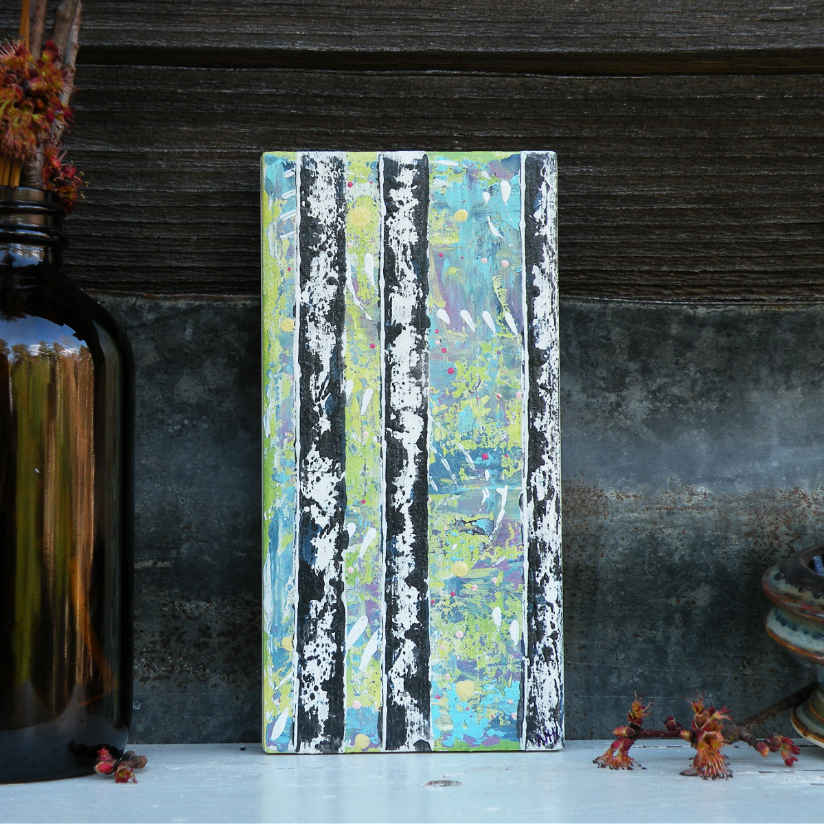 In the Wind - Original Painting on Upcycled Tile