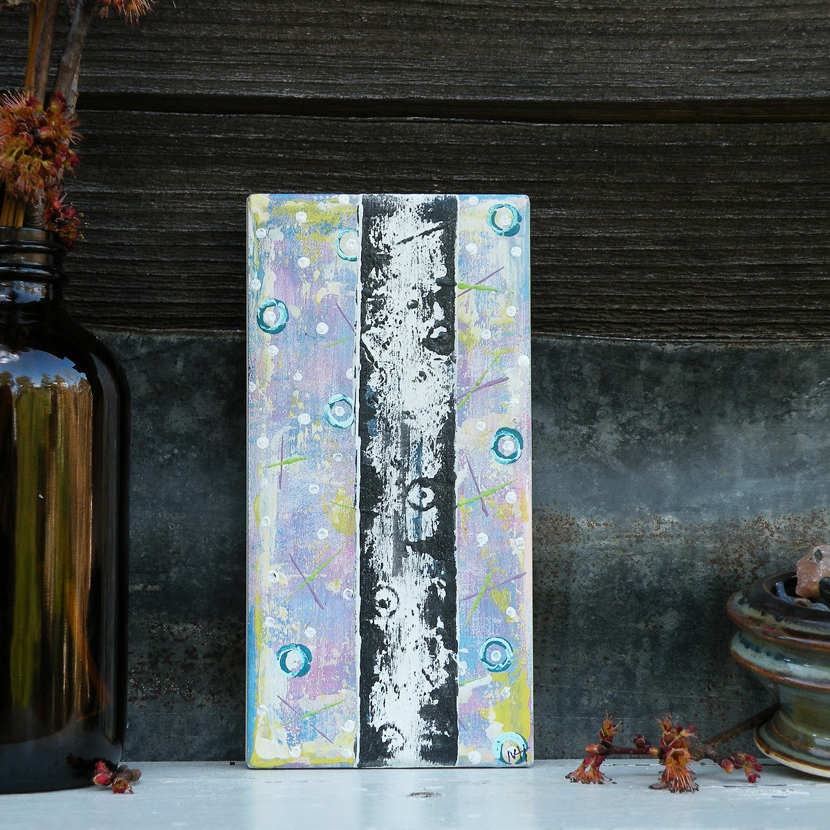 When Your Pink Purples - Original Painting on Upcycled Tile