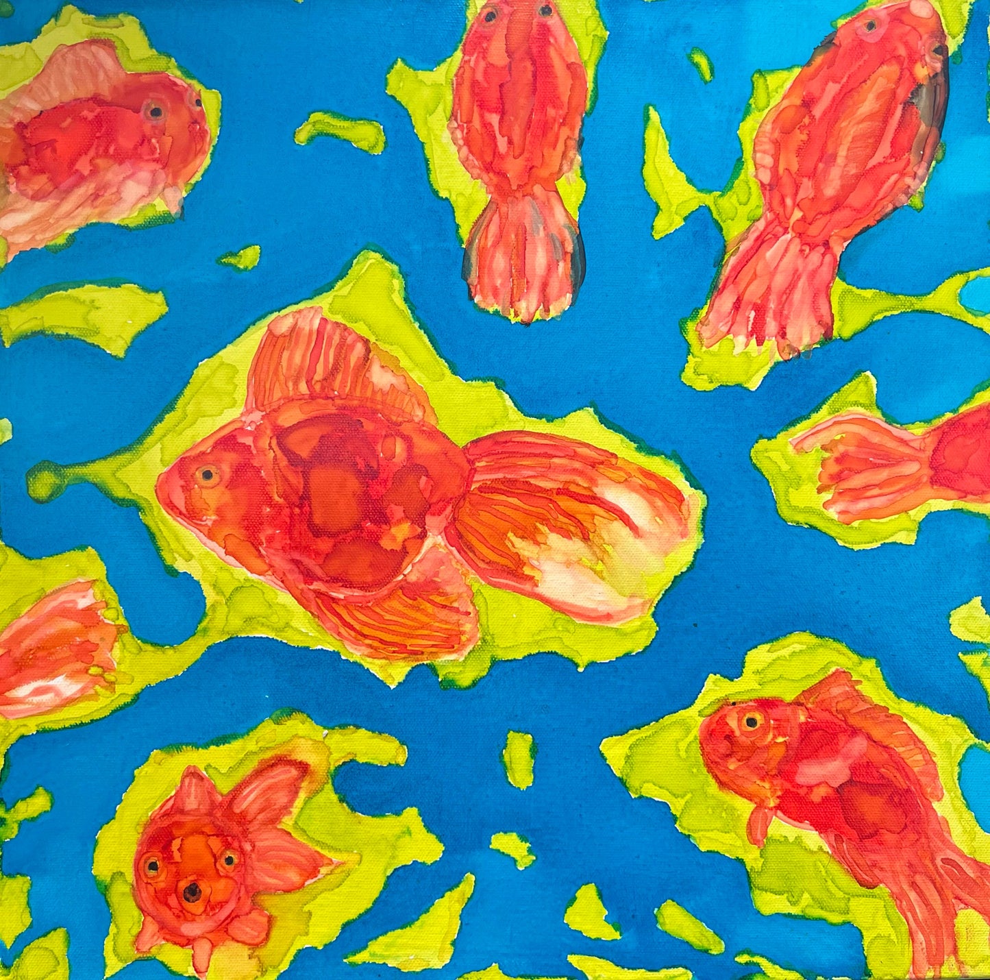 Goldfish Bowl Original Alcohol Ink Animal Painting