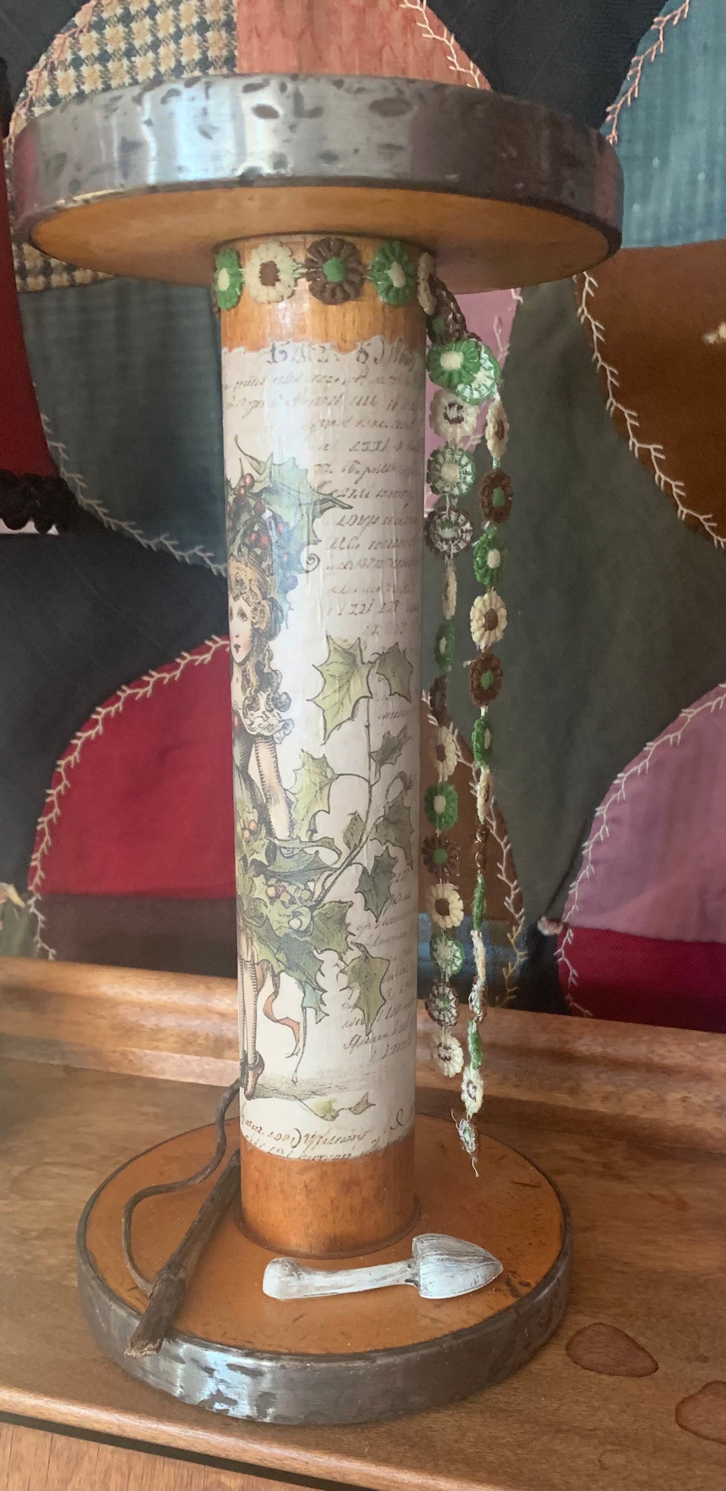 Winged Among the Mushroom Upcycled Vintage Bobbin