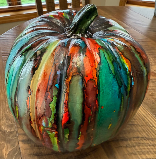 Chromatic Bloom Alcohol Ink Painted Faux Pumpkin