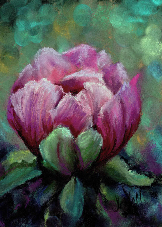 Peony at Dusk Original Floral Pastel Painting