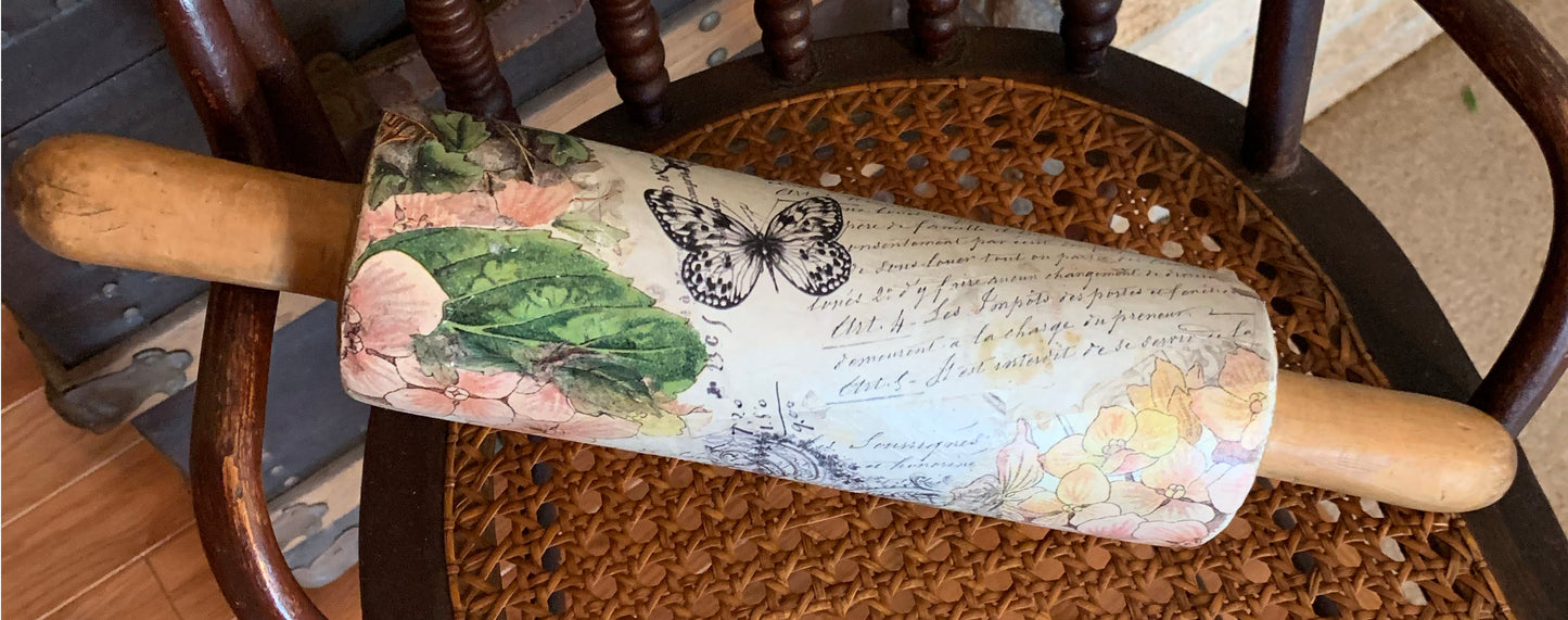 Petals and Pastry Decorated Vintage Wooden Rolling Pin
