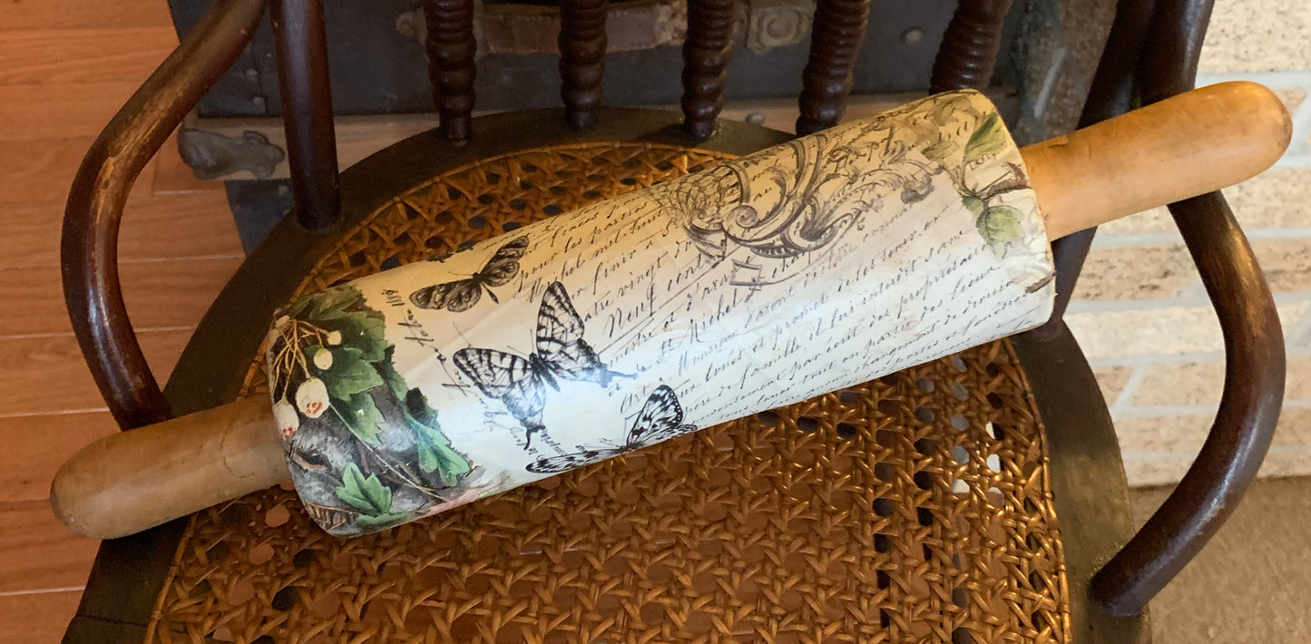 Petals and Pastry Decorated Vintage Wooden Rolling Pin