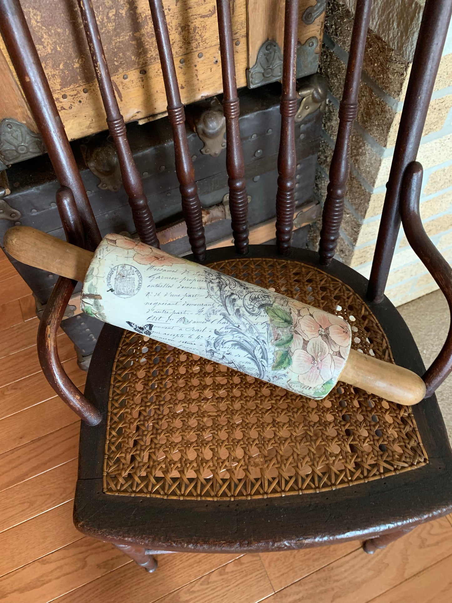 Petals and Pastry Decorated Vintage Wooden Rolling Pin