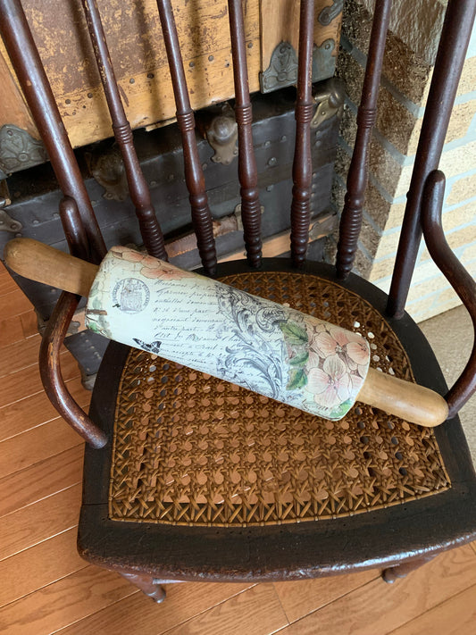 Petals and Pastry Decorated Vintage Wooden Rolling Pin