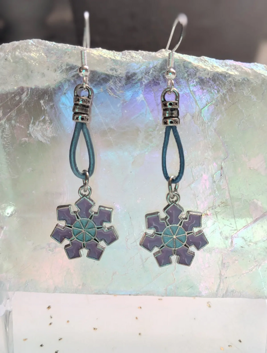 Purple with Blue Snowflake Earrings