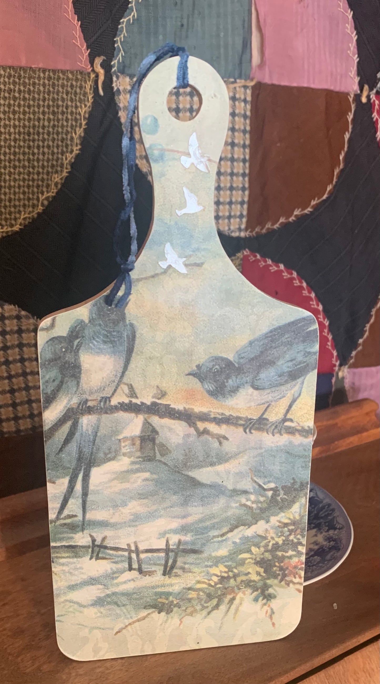 Winter’s Bluebirds Wooden Hanger