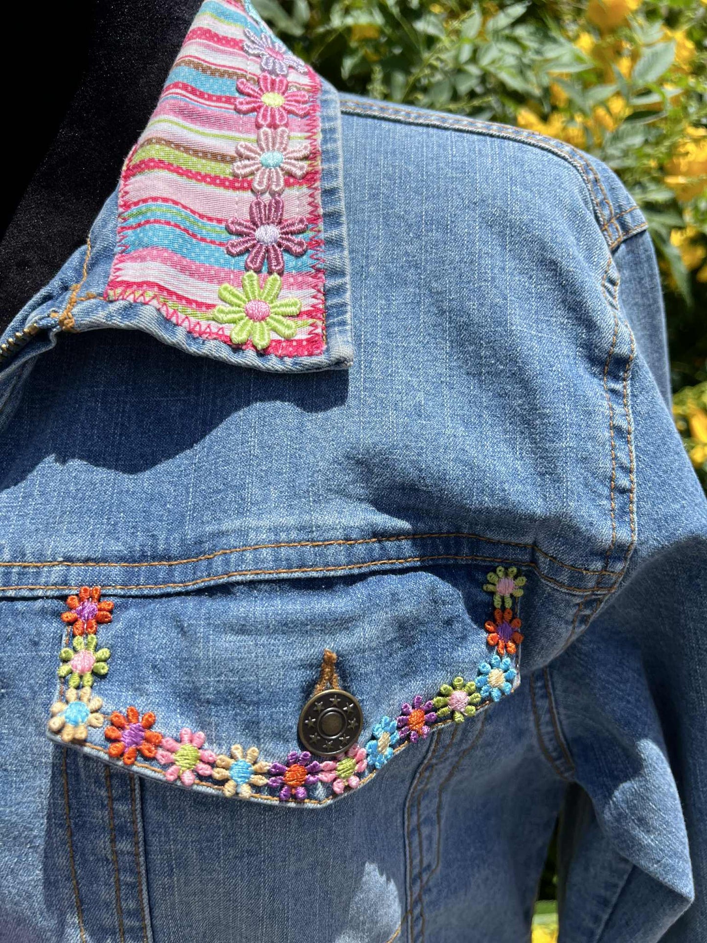Springtime Owl One-of-a-Kind Upcycled Jean Jacket