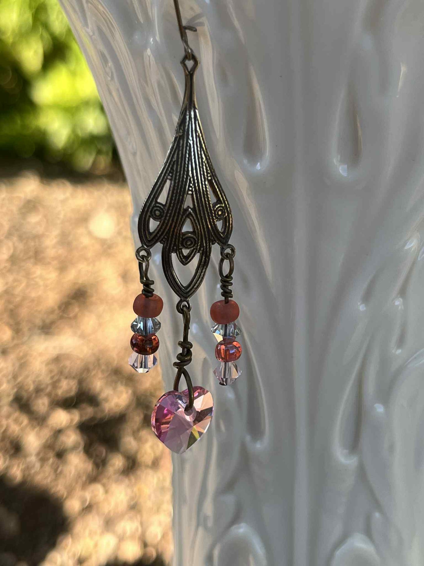 Pink Swarovski Heart Chandelier Earrings