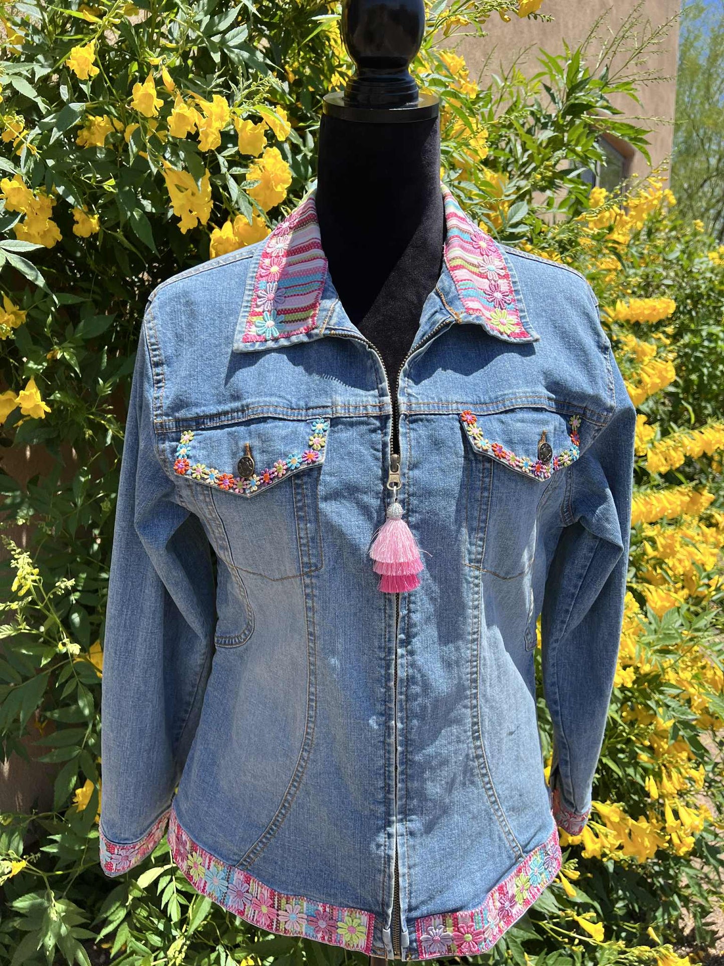 Springtime Owl One-of-a-Kind Upcycled Jean Jacket