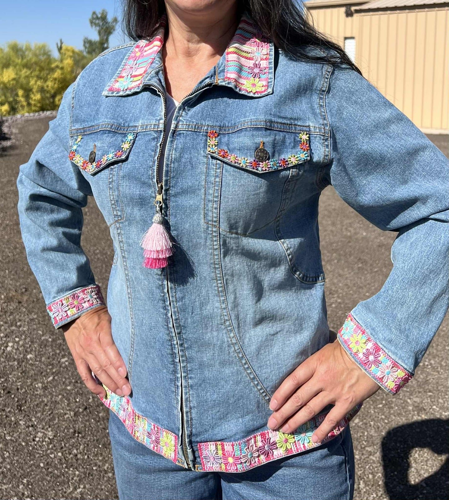Springtime Owl One-of-a-Kind Upcycled Jean Jacket