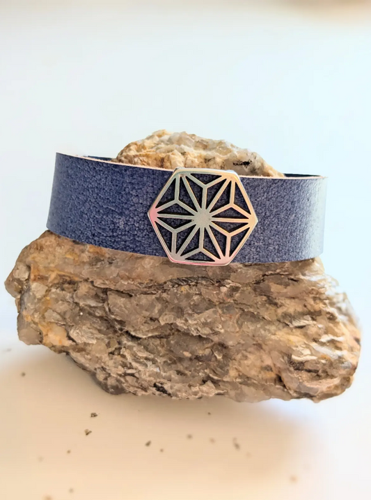 Blue Leather Mandala Bracelet
