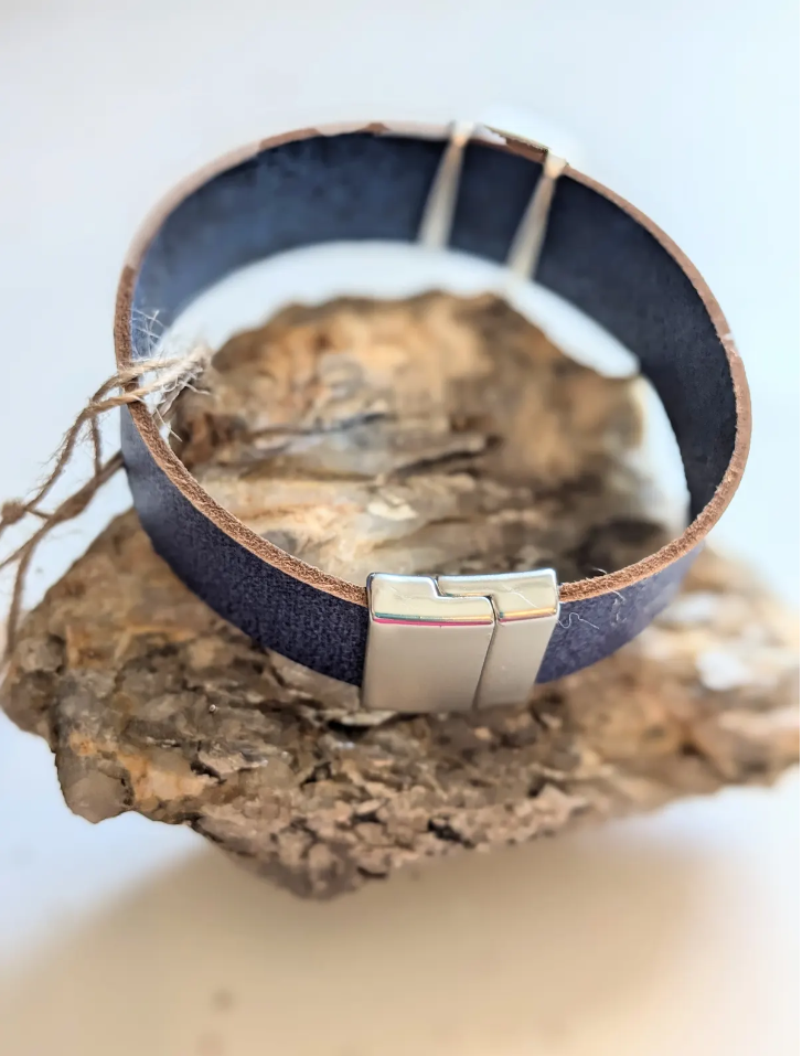 Blue Leather Mandala Bracelet