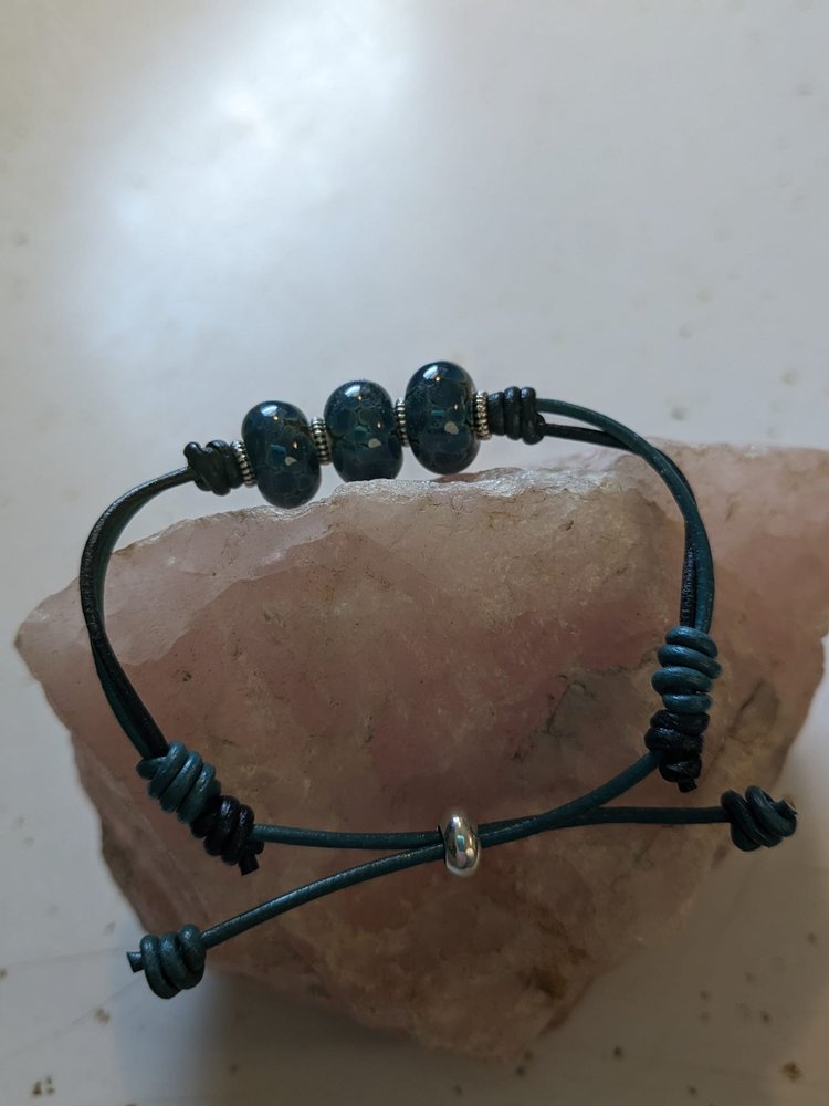 Black and Navy Lampwork Beaded Bracelet