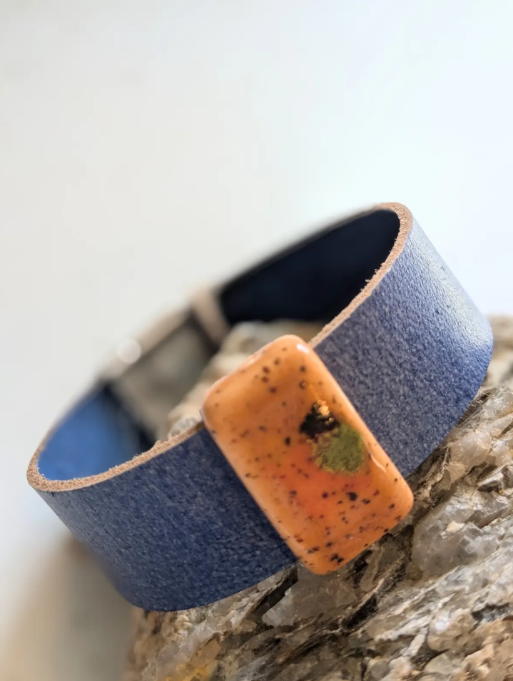 Blue Leather with Ceramic Slider Bracelet