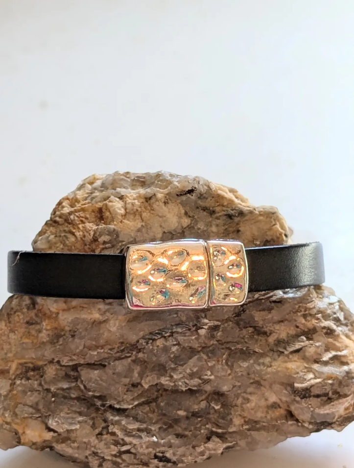 Men's Black Leather Skull Bracelet