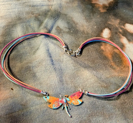 Orange and Pink Dragonfly Necklace