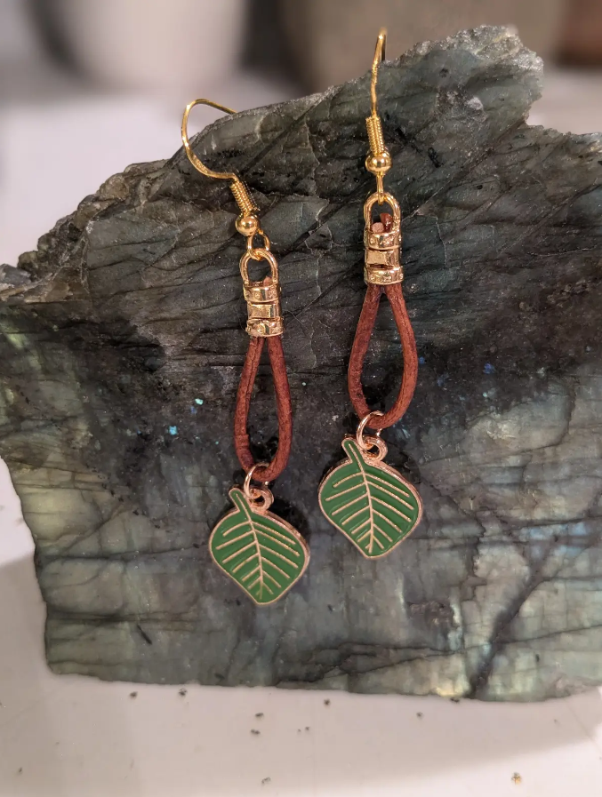 Fall Green Leaf Earrings