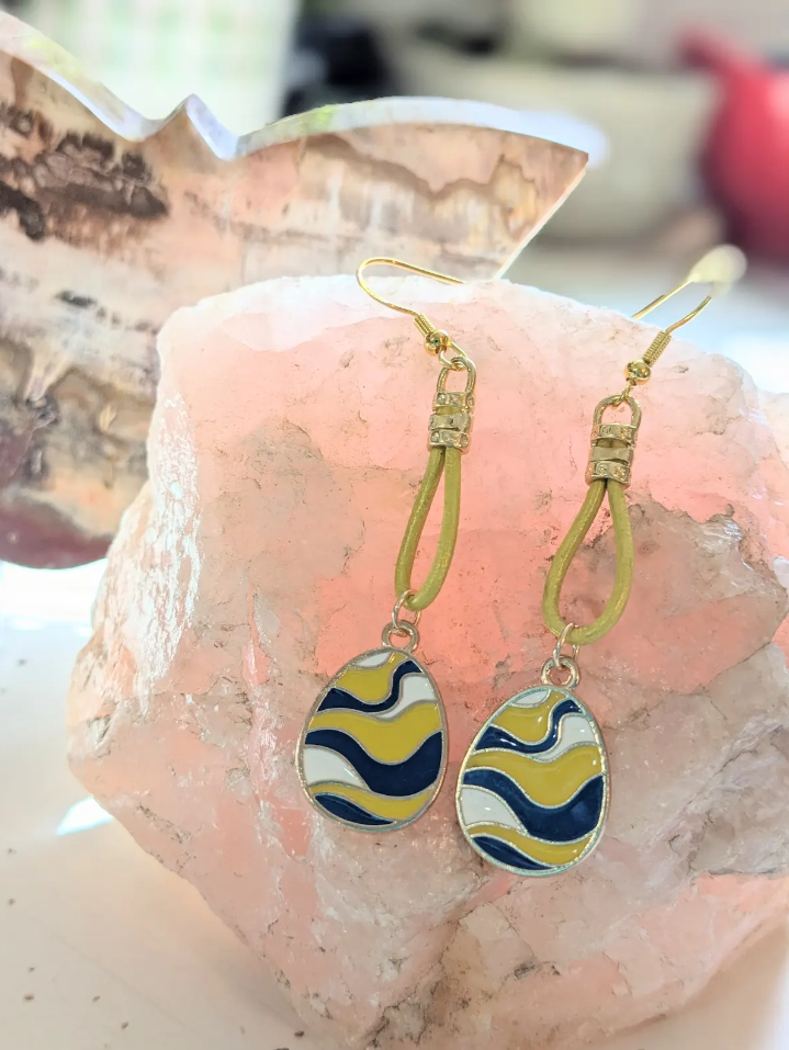 Yellow and Blue Swirled Easter Egg Earrings