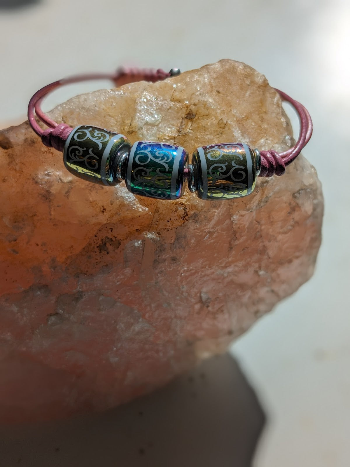 Pink Iridescent Leather Knotted Bracelet