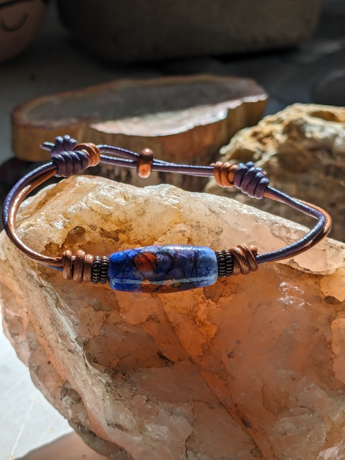"Purple Haze" Lampwork and Leather Bracelet