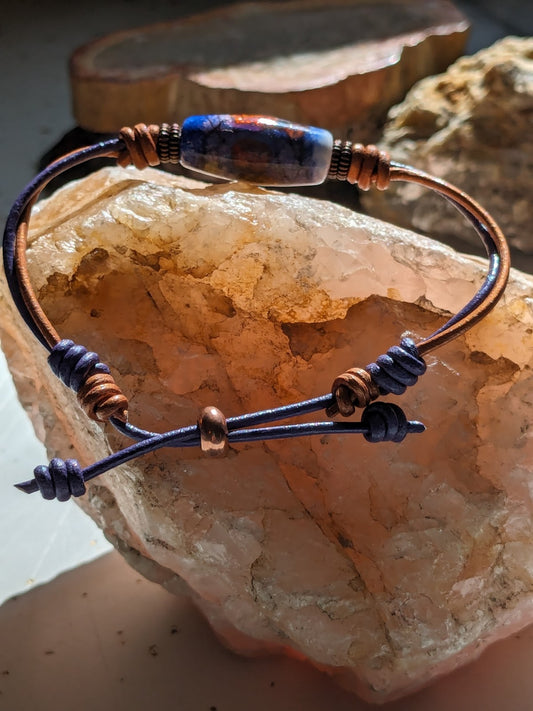 "Purple Haze" Lampwork and Leather Bracelet