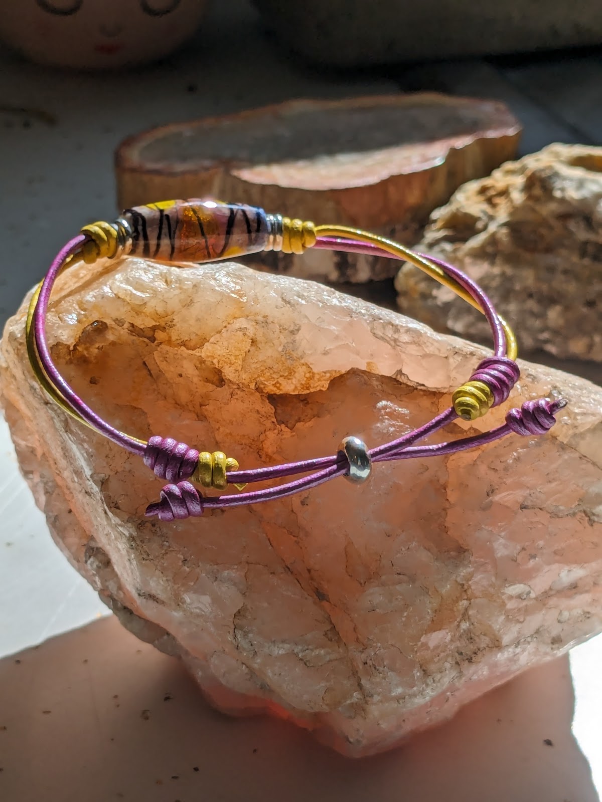 Spring is in the Air Lampwork and Leather Bracelet