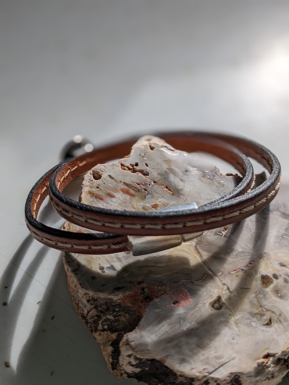 Leather Wrap Around Bracelet with Blue Lapis Slider