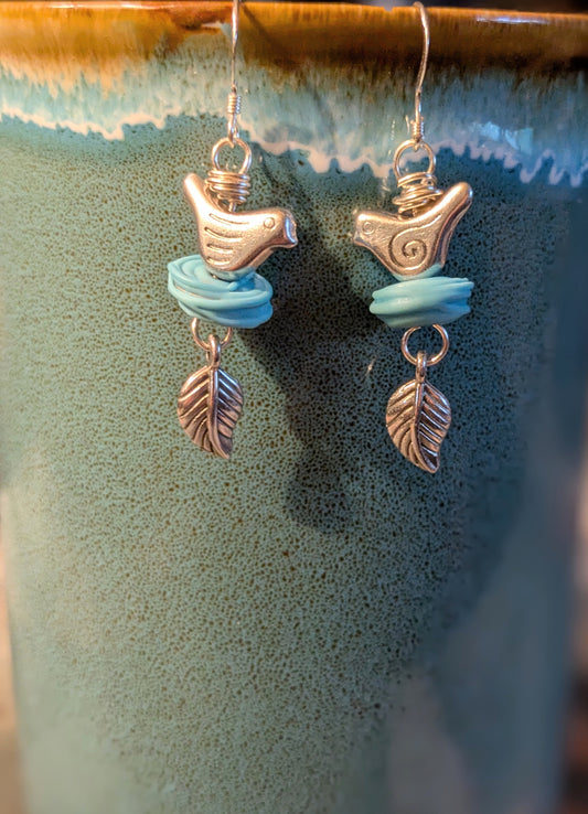 Bird Earrings in Blue
