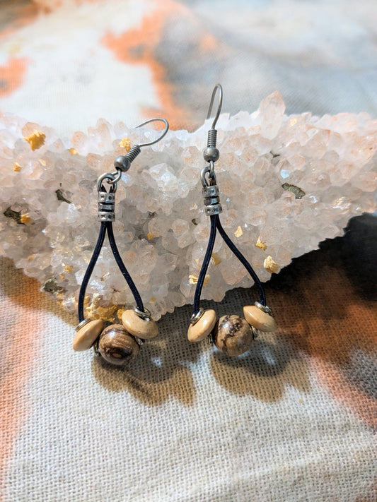 Black with Wood Bead Earrings