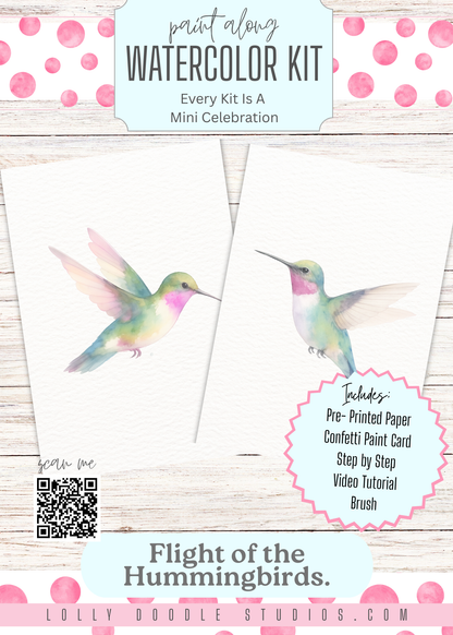 Flight of Hummingbirds Watercolor Paint Along