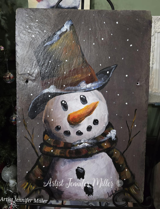 Frosty on Slate Original Christmas Acrylic Painting