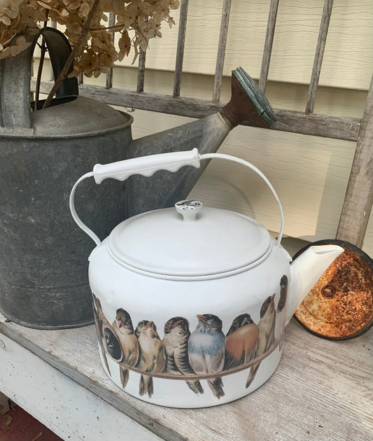 Paris Parlor Birds - Vintage White Teapot