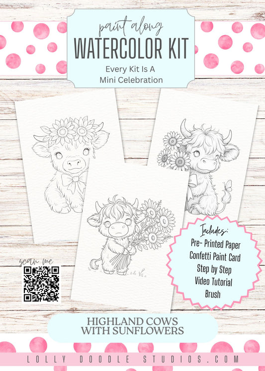 Highland Cow With Sunflowers Paint-Along Watercolor Kit and Video Tutorial