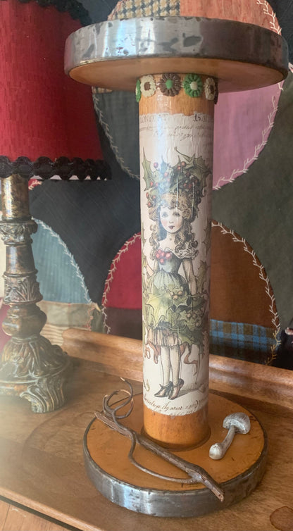 Winged Among the Mushroom Upcycled Vintage Bobbin