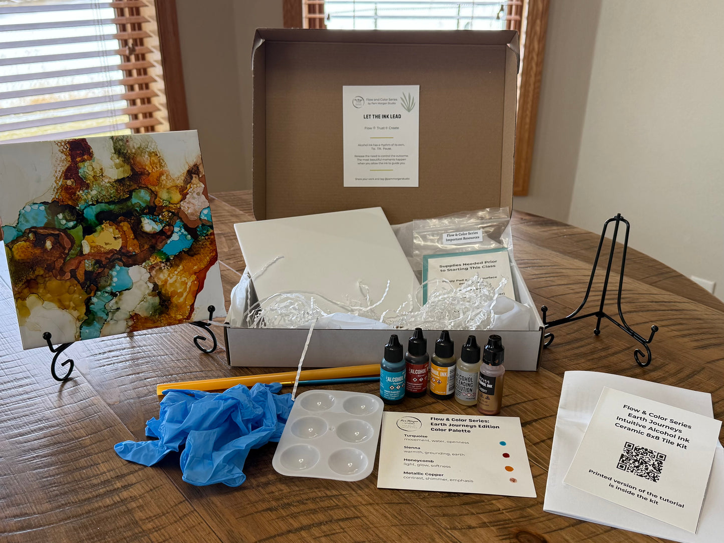 Flow & Color Series:  Earth Journeys Intuitive Alcohol Ink 8x8 Ceramic Tile Kit