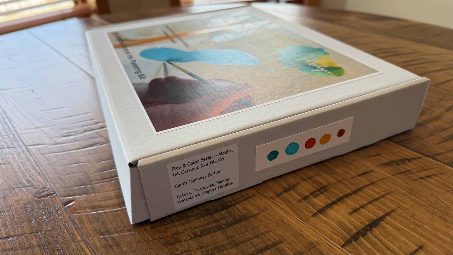 Flow & Color Series:  Earth Journeys Intuitive Alcohol Ink 8x8 Ceramic Tile Kit